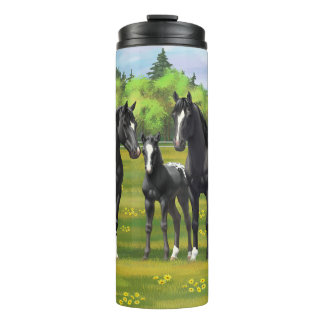 Black Appaloosa Horses In Summer Pasture Thermal Tumbler