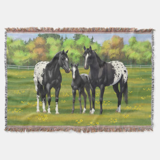 Black Appaloosa Horses In Summer Pasture Throw Blanket