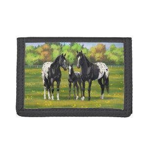 Black Appaloosa Horses In Summer Pasture Tri-fold Wallet