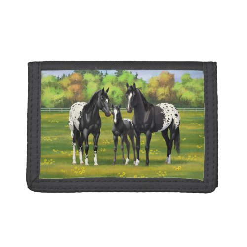 Black Appaloosa Horses In Summer Pasture Trifold Wallet