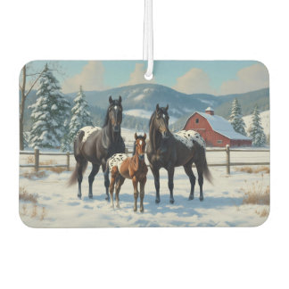 Black Appaloosa Horses on a Farm in Winter Air Freshener