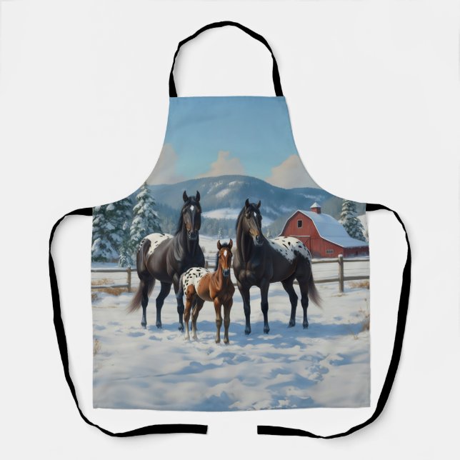 Black Appaloosa Horses on a Farm in Winter Apron (Front)