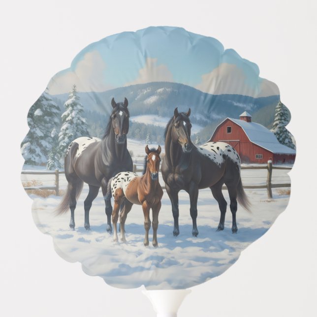 Black Appaloosa Horses on a Farm in Winter Balloon (Front)