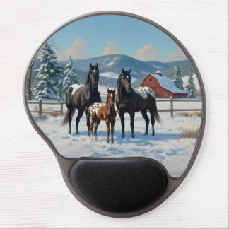 Black Appaloosa Horses on a Farm in Winter Gel Mouse Pad