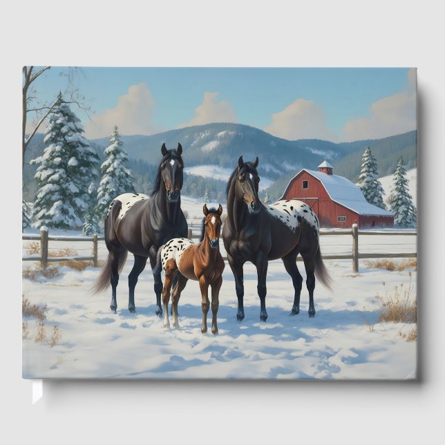 Black Appaloosa Horses on a Farm in Winter Guest Book (Front)