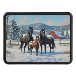 Black Appaloosa Horses on a Farm in Winter Hitch Cover