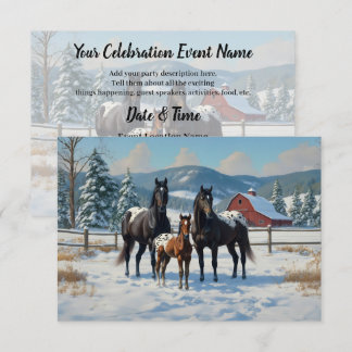 Black Appaloosa Horses on a Farm in Winter Invitation