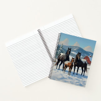 Black Appaloosa Horses on a Farm in Winter Notebook
