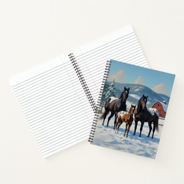 Black Appaloosa Horses on a Farm in Winter Notebook (Inside)