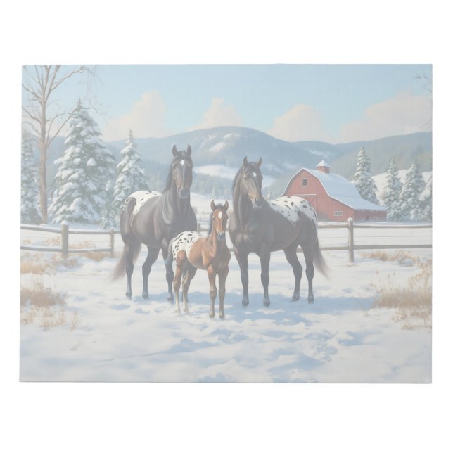 Black Appaloosa Horses on a Farm in Winter Notepad (Front)