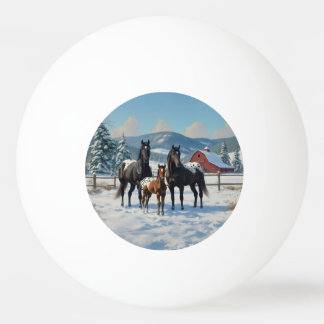 Black Appaloosa Horses on a Farm in Winter Ping Pong Ball