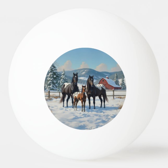 Black Appaloosa Horses on a Farm in Winter Ping Pong Ball (Front)