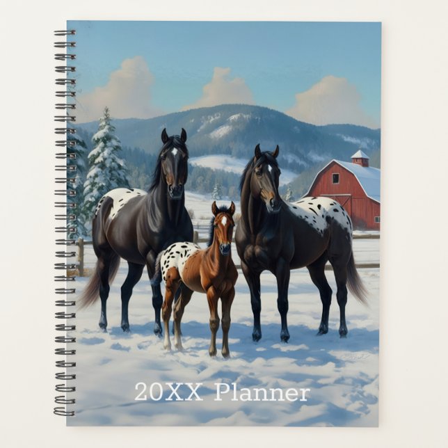 Black Appaloosa Horses on a Farm in Winter Planner (Front)