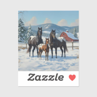 Black Appaloosa Horses on a Farm in Winter Sticker