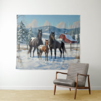 Black Appaloosa Horses on a Farm in Winter