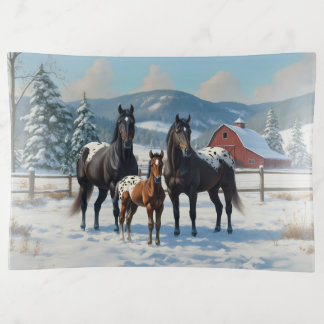 Black Appaloosa Horses on a Farm in Winter Trinket Tray