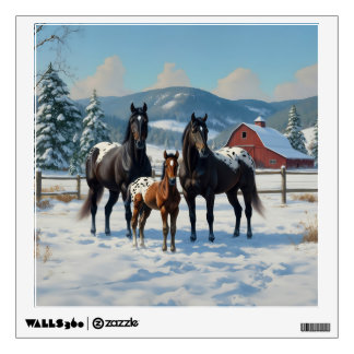 Black Appaloosa Horses on a Farm in Winter Wall Decal
