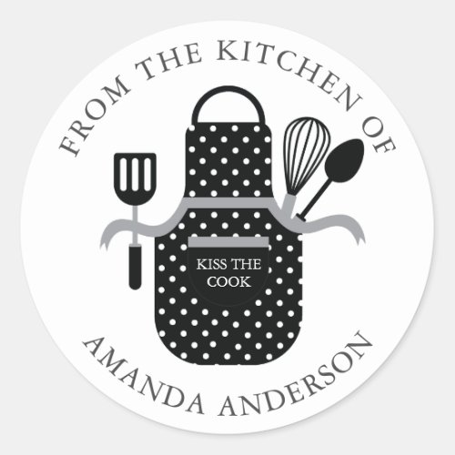 Black Apron Kiss the Cook From the Kitchen of Classic Round Sticker