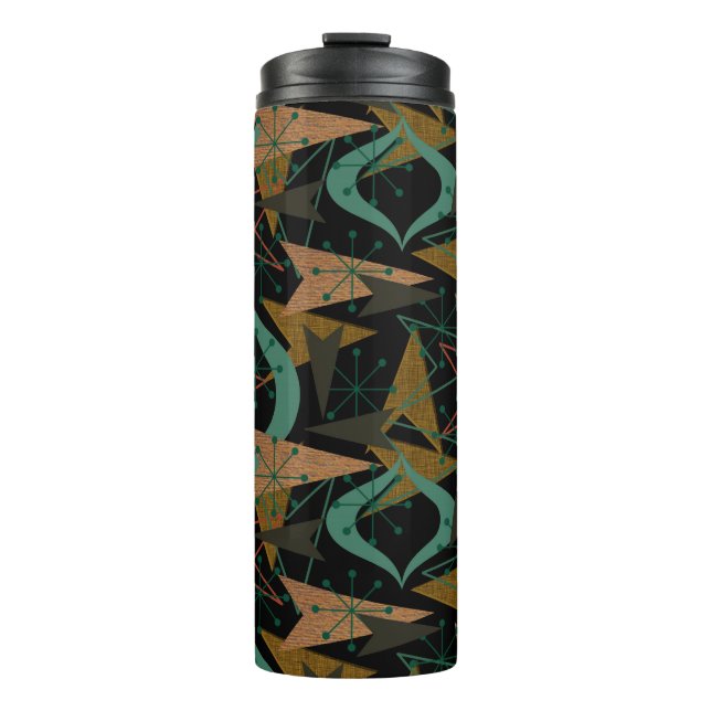 Black, Aqua, Faux Wood Arrows | Mid Century Modern Thermal Tumbler (Front)