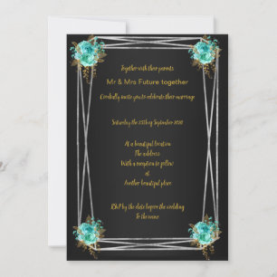 BLACK AQUA GOLD ELEGANT WEDDING INVITATION