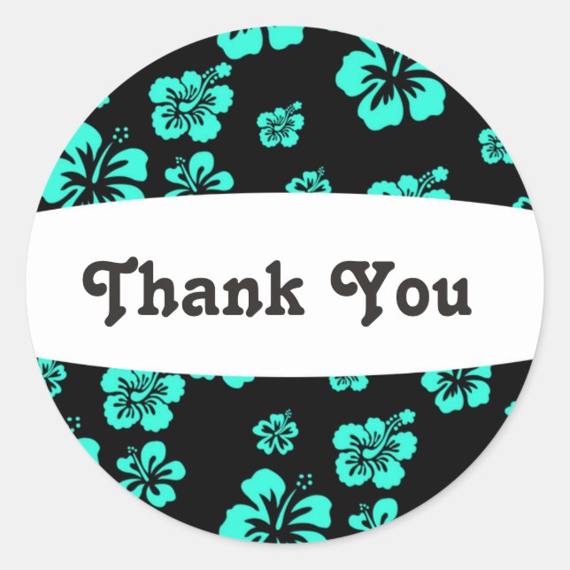 Black & Aqua Hibiscus Flower Floral Party Sticker (Front)