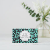 Black & Aqua Leopard Print Hair Stylist Cards (Standing Front)