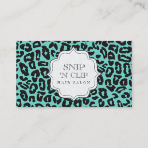Black & Aqua Leopard Print Hair Stylist Cards