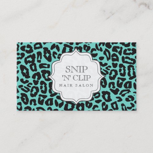 Black &amp; Aqua Leopard Print Hair Stylist Cards Business Card Template
