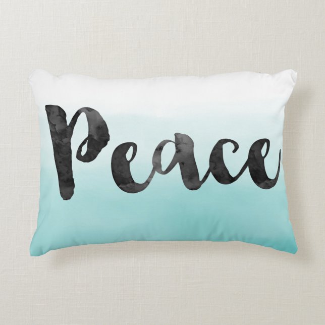 Black Aqua Ombre Watercolor Peace Accent Pillow (Front)