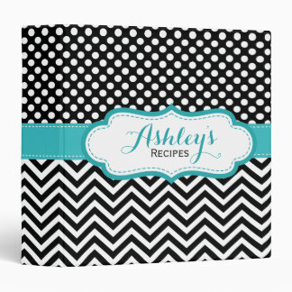 Black Aqua Polka Dots Chevron Recipe Binder