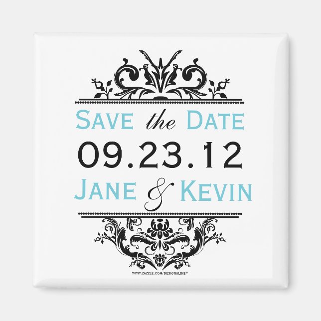 Black & Aqua Save the Date Magnet (Front)