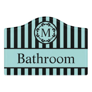Black aqua striped door sign
