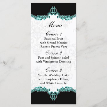 black aqua wedding menu