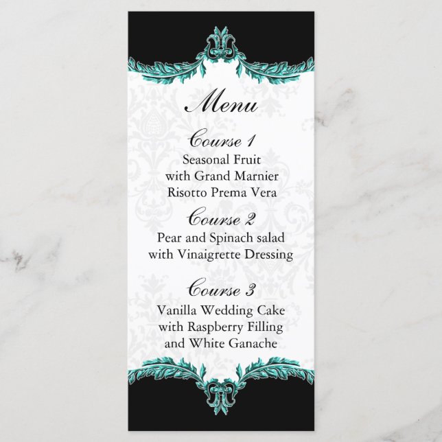 black aqua wedding menu (Front)