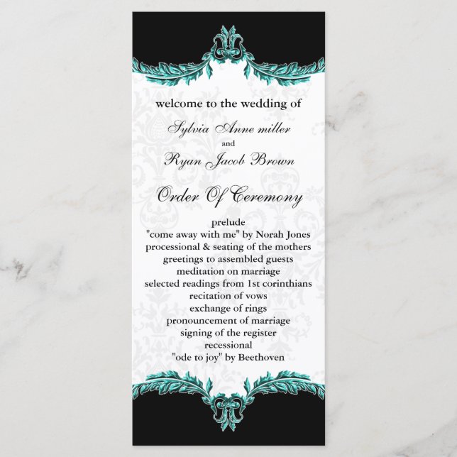 black aqua Wedding program (Front)