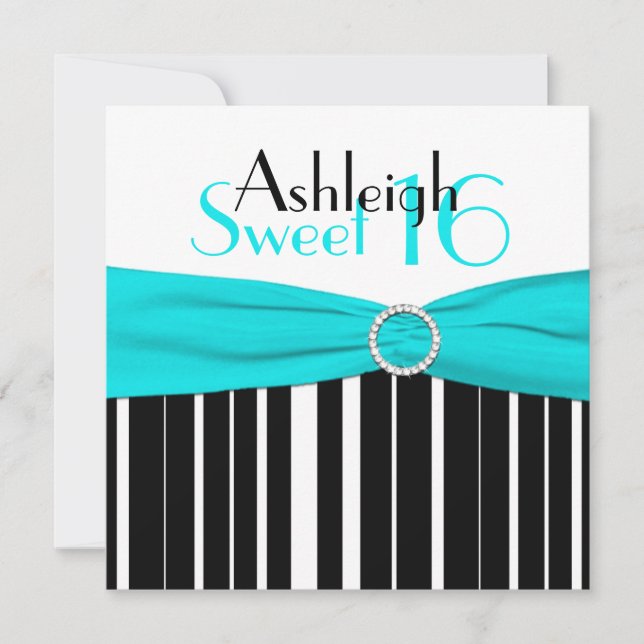Black, Aqua, White Sweet Sixteen Invitation (Front)