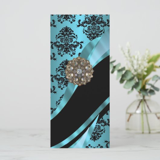 Black & aquamarine damask (Standing Front)