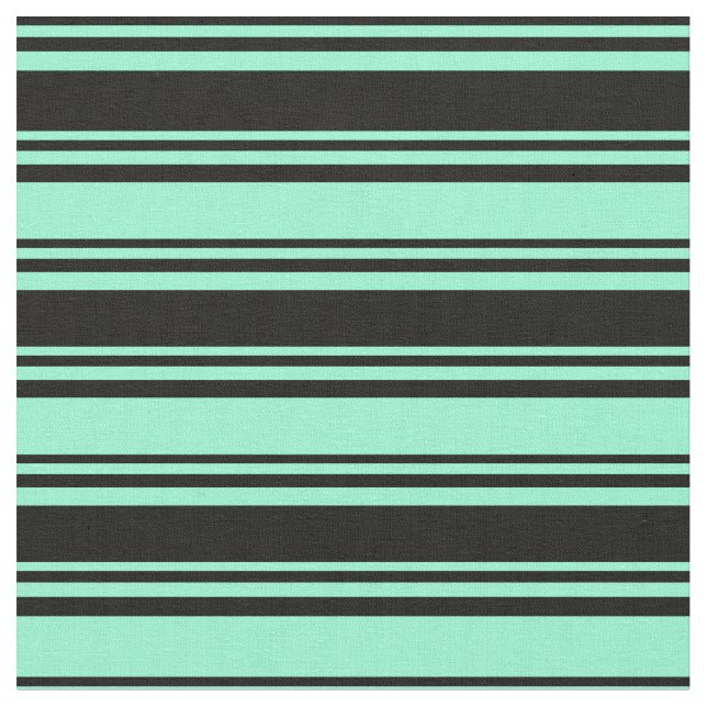Black & Aquamarine Striped Pattern Fabric (Close Up)