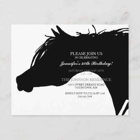 Black Arabian Horse Head Birthday Party Invitation