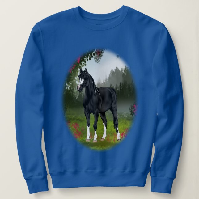 Black Arabian Horse in Spring Meadow Sweatshirt (Design Front)