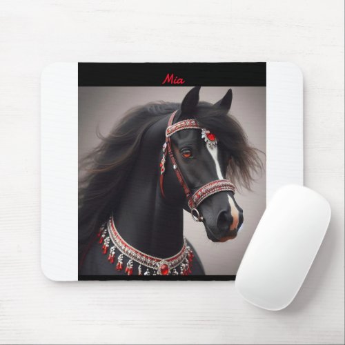 Black Arabian Horse Portrait Mouse Pad