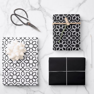 Black Arabic Geometric Pattern Wrapping Paper Sheets