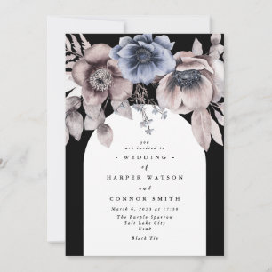 Black Arch Evening Winter Onyx Floral Wedding Invitation