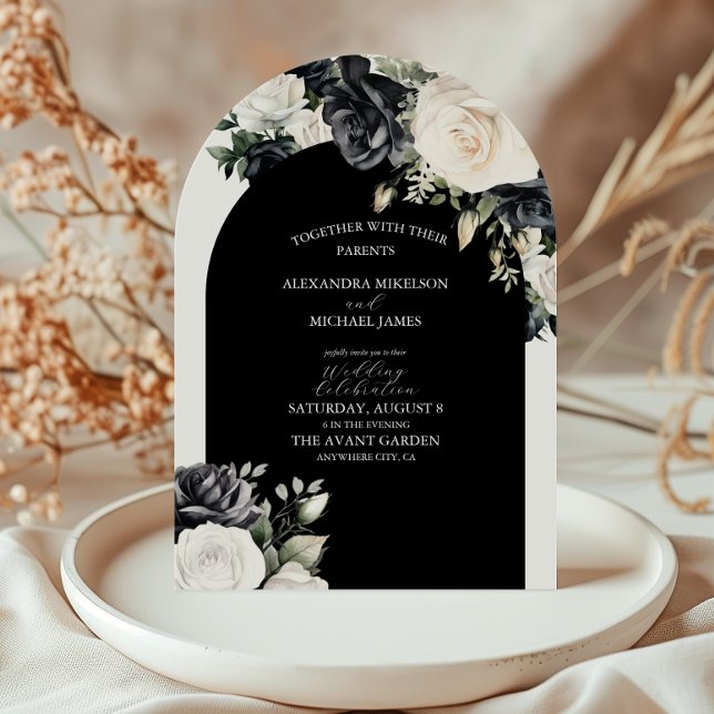 Black Arch Floral Classic Wedding Invitation (Creator Uploaded)