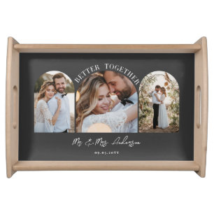 Black arch multi photo wedding gift decor serving tray