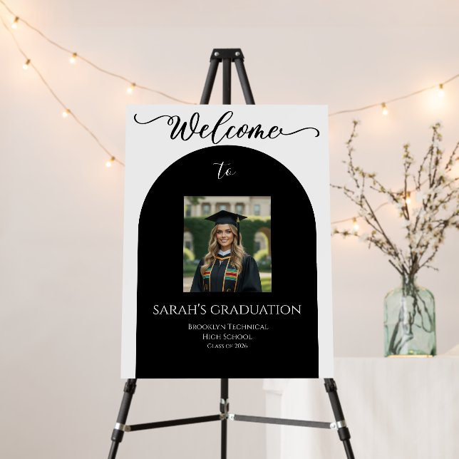  Black Arch One Photo Graduation Welcome Sign (In Situ (Stand))