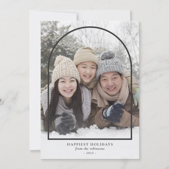 Black Arch Overlay Simple Holiday Photo Card (Front)