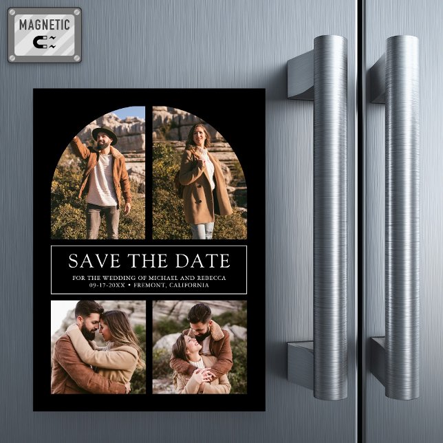 Black Arch Photo Collage Wedding Save the Date Magnetic Invitation (Creator Uploaded)