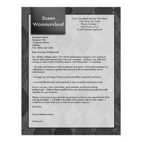 Black Argyle Custom Cover Letter Template Letterhead