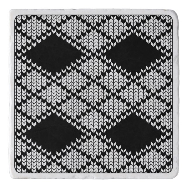 BLACK ARGYLE KNIT Marble Stone Trivet  (Front)
